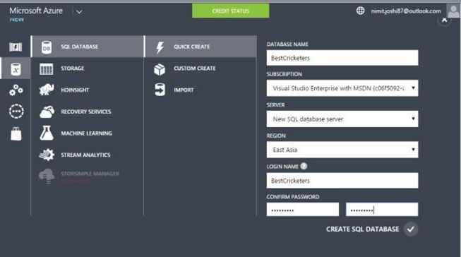 Creating Database on Azure